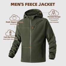 Mubberry Mens Fleece Jacket Full Zip With Hood Pockets Warm Lightweight Winter Jacket - 淺綠色 - 查看 11