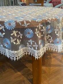 HXARTMIS 1件优雅浅蓝色圆形桌布，网眼面料，刺绣精美，有效保护餐桌，防尘防污，适用于家庭厨房、户外花园、餐厅、咖啡馆和酒店等场所。也适用于婚礼装饰、户外派对、日常装饰、情人节、新年和其他主题节日，多种尺寸可选。 - 淺藍色 - 查看 6