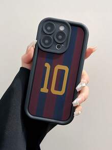 Fashionable Popular Personalized Burgundy And Navy Striped With Number 10 Sports Jersey Pattern Design Theme Luxury Shockproof Aesthetic Cute Phone Case, Soft-Touch Ultimate Grip, Waterproof & Durable, Dirt-Resistant, Bumper Cover With Camera Protection, Compatible With IPhone - Black - View 2