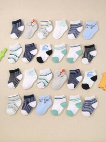 24/12/5/1 Pares Pacote Conjunto de Perneiras de Bebê Menino com Estampa Fofa de Dinossauro, Incluindo Listrado, Retalhos, Estampa de Tigre, Confortável e Versátil, Adequado para Uso Diário e Esportes, Adequado para Bebês e Crianças de 0 a 36 Meses - Multicolorido - Visão 2