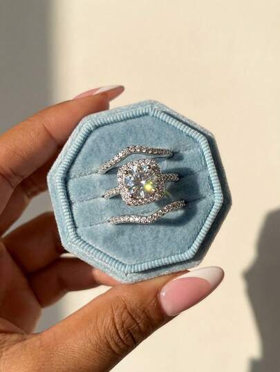 一套925纯银英国女王三件套戒指，镶嵌白色锆石，女士珠宝，适合作为女孩生日派对礼物