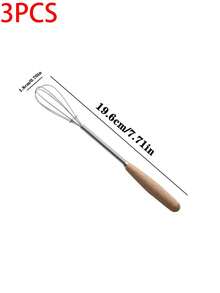 Bộ 3 que đánh trứng mini bằng thép không gỉ có tay cầm bằng gỗ, dụng cụ nhà bếp, que đánh kem, thích hợp để trộn, đánh bông, khuấy. - Nhiều màu - Xem 11