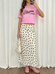 Women's Casual Polka Dot A-Line Long Skirt Woven Fabric Slight Stretch - 白色 - 查看 5