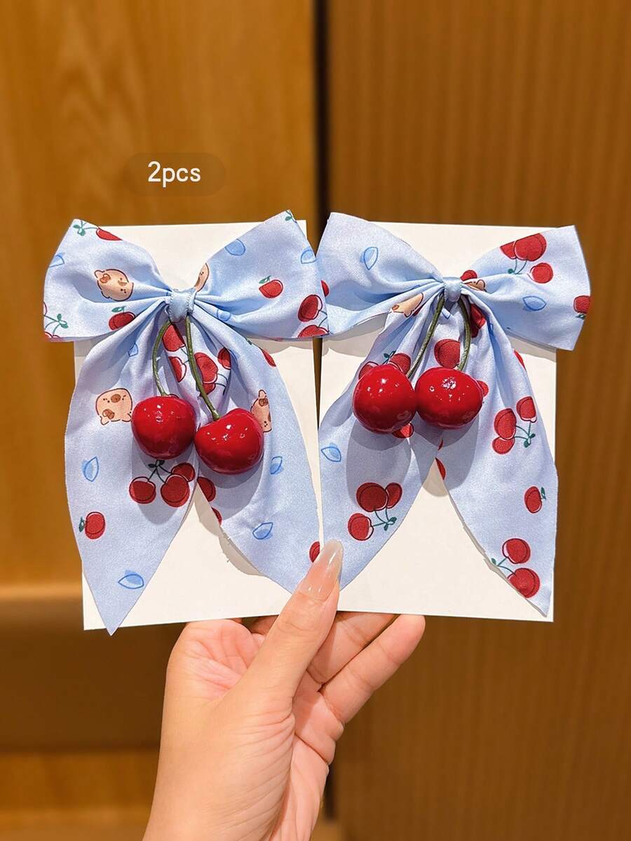 2个浅蓝色樱花蝴蝶结发夹，适合日常使用 - 彩色 - 查看 1