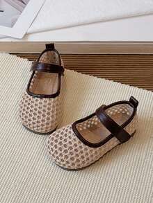 1 Pair Girls Spring New Hollow Breathable Mary Jane Flat Shoes, Suitable For Daily Wear In Spring And Summer - Brown - View 7