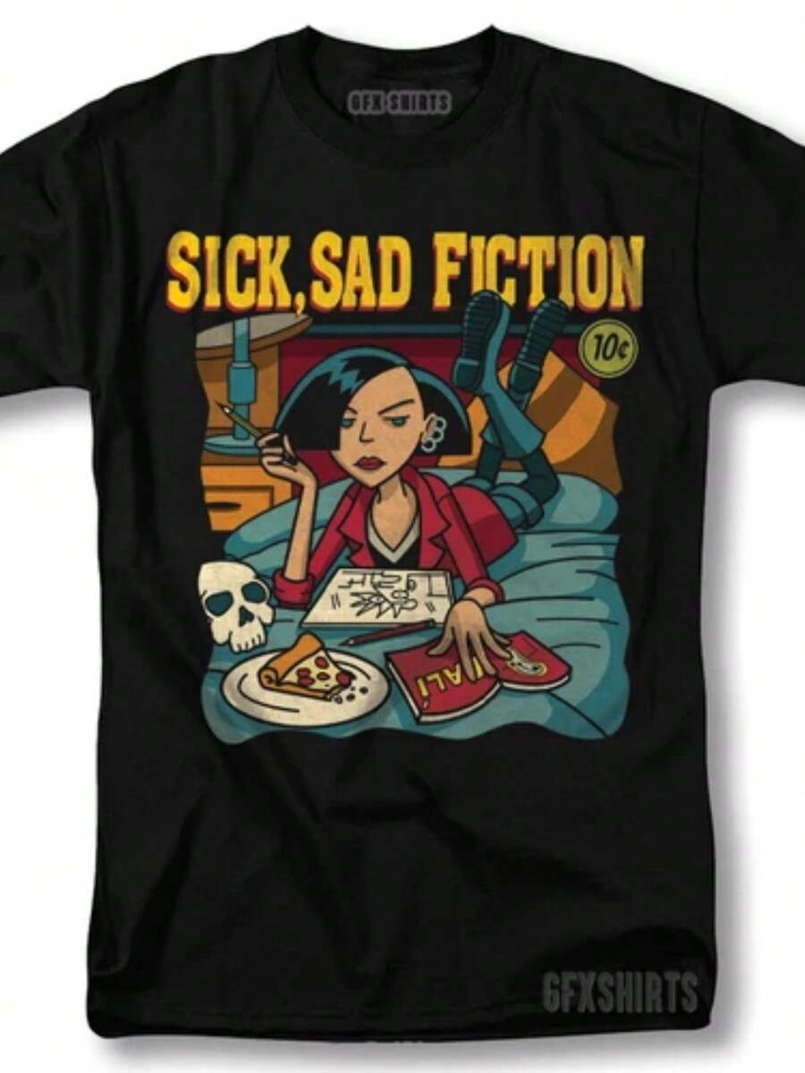 Daria Pulp Fiction Sick Sad Fiction Shirt Classic Movie Graphic Design T-Shirt - 黑色 - 查看 1