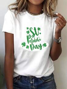 Women's St. Patrick's Day Graphic - Breathable,Short Sleeve Crew Neck Casual Top with Festive Shamrock - Blanc - Voir 1