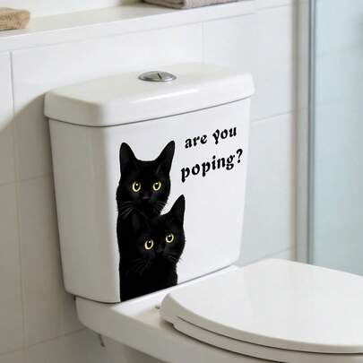 1/3 piezas Pegatina autoadhesiva para inodoro, PVC impermeable y removible, diseño lindo de gato negro y conejo con "¿Estás haciendo popó?", perfecto para decoración del hogar y arte de pared.
