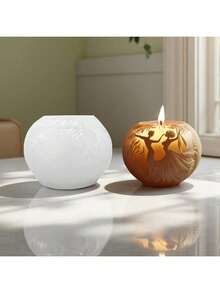 Romantic Couple Kissing Silicone Mold, Spherical Candle With Floral Relief Design - White - View 5
