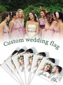 1pc Customized Hand-Held Flag With Pole, Add Your Photo And Text, Customized Flag, Suitable For Small Mini Flags For Holiday Celebrations, Anniversary, Wedding Gift, Bride, School Gift, Office, Garden Decor, Indoor/Outdoor, Mother's Day, Father's Day, Easter, Valentine's Day, Christmas, Independence Day, Wedding, Halloween - Multicolor - View 6