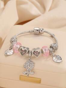 1条玫瑰手链，1条经典花朵手链，情人节送给闺蜜的礼物手链 - 彩色 - 查看 1