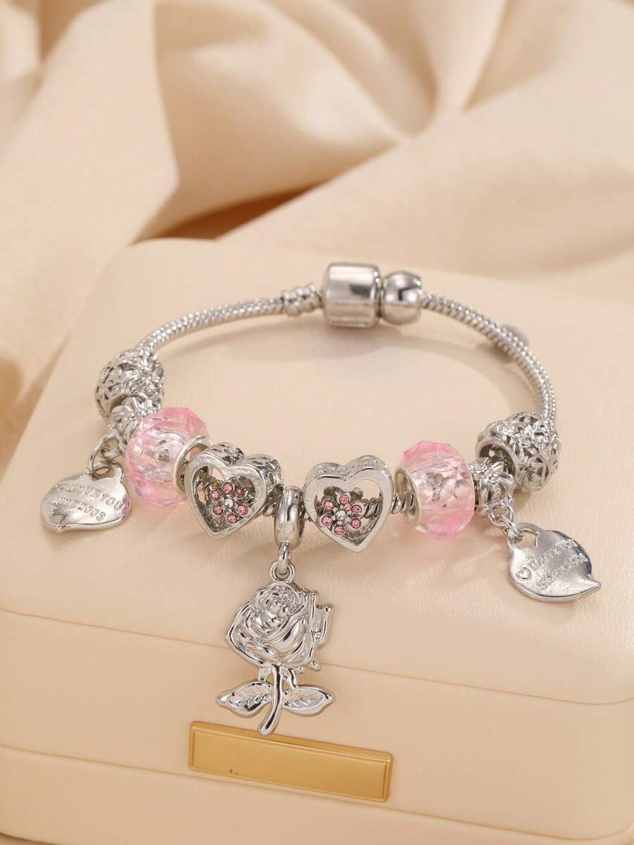 1条玫瑰手链，1条经典花朵手链，情人节送给闺蜜的礼物手链 - 彩色 - 查看 1