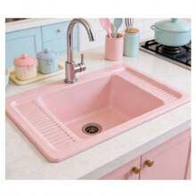 1-Pack Plastic Wash Tub - 69x45x21cm Utility Sink With Integrated Drainboards On Both Sides, Easy To Clean And Maintain, Color Random, Perfect For Home, Garage, And Outdoor Use - MultiWarna - View 4