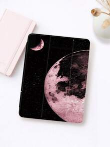 1pc Pink Sun & Moon Pattern Tablet Protective Case, Tri-Fold Stand, Anti-Drop, Pencil Slot, Sleep/Wake Support, Compatible With 10.2", Pro 2021/2020 11", (A16) 11" 11th Gen 2025/10th, Galaxy Tab A8 10.5" 2022, Matepad 10.4"/Tab, Ramadan, Eid Al-Fitr Gift - Multicolor - View 1