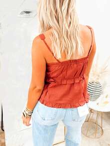 Áo croptop hai dây bèo nhún có dây rút dành cho nữ mùa hè, kiểu dáng thường ngày. - Rỉ Nâu - Xem 4