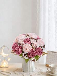 1/3/80pcs Romantic Silk Peony & Hydrangea Artificial Flower Bouquet, Home Decor Fake Flowers, Wedding Decoration, Spring Decor, Indoor, Kitchen, Dining Room, Bedroom, Bathroom, New Year, Outdoor Garden, Bridal Bouquet, School Supplies, Back To School, Campus Decor, Valentine's Day, New Year Decoration - Sand Red - View 6
