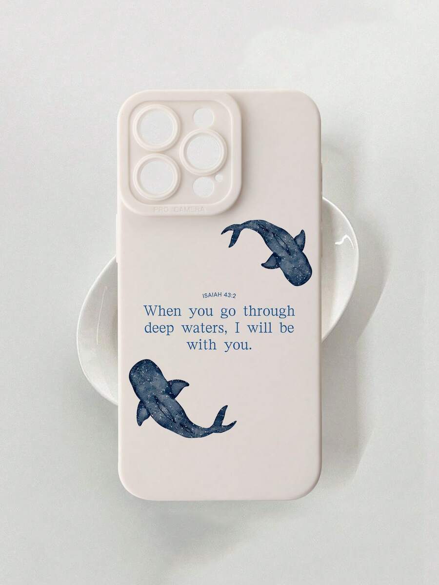 Bible Verse Inspired Phone Case, Compatible With IPhone 15/13/16 Pro Max/17 Pro Max/14 & Galaxy S24/S25/S23/A55/A54/S25 Ultra - Christian Religious Isaiah 43:2 Deep Water Faith Print, Minimalist Whale Shark Art, Cream Soft Silicone Cover - Multicolor - View 1