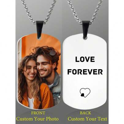 1PC Personalized Picture Necklace, Personalized Necklace With Photo, Custom Pendant Personalized For Men, Customized Necklace For Women Men Girlfriend Boyfriend Men Family, Father's Day And Mother's Day Commemorative Gifts Stylish,Fall Fashion,Contracted,Simple,Old Money,Vintage, Punk Custom,Personalized,Unique Ideal Gifts,Customized Fashion Photo Necklaces,Chic Autumn