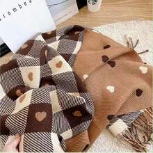 Large Printed Scarf With Hearts - Super Warm For Winter - Hồng - Xem 6