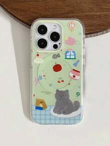 1 Pcsins Illustration Following From Little Fresh Mint Green Cute Cats, And Applicable Iphone17 Iphone17promax/Iphone16 Pro Max/Iphone15 Pro/Iphone14 Iphone13/12/11, Suitable For Family/Friends/Sister/Girlfriend On Valentine's Day Gift/Birthday Gift/Mother's Day Gift - Green - View 1