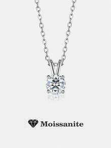 1pc Minimalist 925 Sterling Silver 1 Carat Moissanite 4-Prong Necklace, Suitable For Women's Daily Wear, Party, Vacation, Valentine's Day, Christmas, Women's Jewelry Gift - XL0009-銀色 - 查看 1