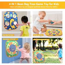 Juego infantil 3 en 1 de lanzamiento de bolsas de frijoles, juego de fiesta/carnaval con temática de dinosaurios, juguete para exteriores y patio trasero, juguete para niños pequeños de 2 a 5 años, ideal para niños y niñas - Azul - Ver 4