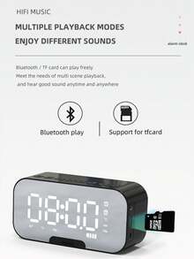 AKKHOO Altavoz Bluetooth inalámbrico con pantalla de espejo, ranura para tarjeta, reloj despertador, soporte para teléfono, visualización de temperatura en tiempo real, modos de alarma dual, altavoz Bluetooth multifuncional - Rosa - Ver 11