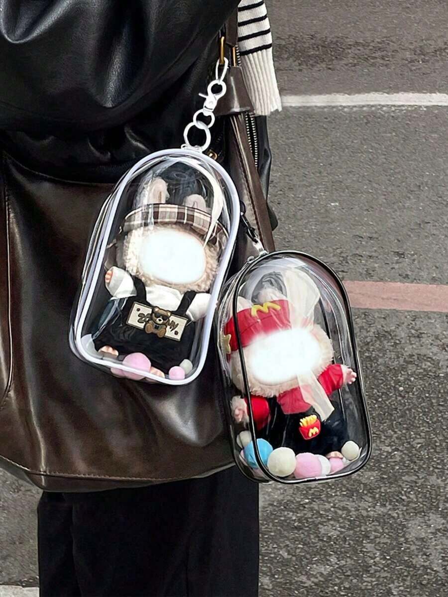 1pc Multifunction Storage Bag For Labubu Doll, Transparent Display Bag With Keychain, Portable Storage Bag Compatible With Labubu, Mini Blind Box Doll Hanging Zipper Closed Mystery Storage Box, Suitable For Doll, Cable, Cosmetics, Small Accessories Storage [Doll Not Included], Transparent Bag For Cosmetic And Travel Toiletries Storage - 多色 - 查看 1