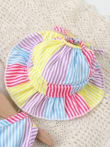 猫狗彩虹条纹无袖宠物连衣裙（紫色）+配套宠物帽套装 - 彩色 - 查看 7