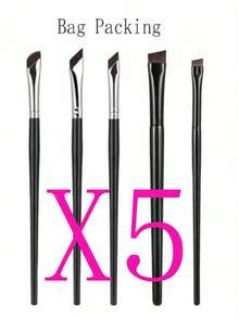 Set de 5 piezas de brochas de maquillaje de ojos precisas | Brocha delineadora de ojos en ángulo, brocha de cejas, diseño de mango largo doble cara - Cerdas sintéticas suaves, adecuado para piel sensible/seca (Grado profesional), Set de brochas de maquillaje - Multicolor - Ver 8