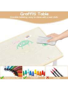 Mesa de Actividades Infantil con 6 Sillas - Estilo Grafiti, Segura y Fácil de Limpiar - Amarillo - Ver 2