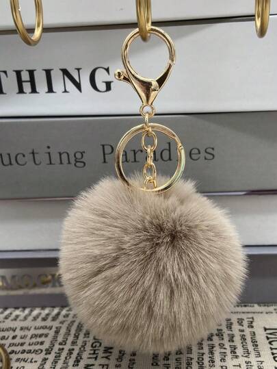 1pc/Set Faux Fur Pom Pom Keychain, Fluffy Pompom Keyring Accessory, Furry Pom Pom Bag Charm, Plush Keychain, Car Keychain, Cute Keychain, Can Be Used To Decorate Clothes & Bags