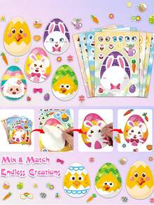 8/16/32 Stücke Ostertiermotiv Aufkleber Set, mit Ostereienmotiven, DIY Aufkleber beinhalten Hase, Eier, Küken, Schalen, Schafe und mehr, geeignet für Kinder, Osterkorb Füllungen, Partydekoration, Geschenktüten Füllungen - Ostern - Übersicht 7