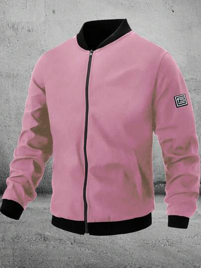 男士休闲拉链夹克，厚实轻便的涤纶面料，常规版型，适合健身训练和休闲穿着，户外运动夹克