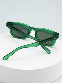 1pc Men's Rectangular Small Frame High-Quality Personalized Minimalist Fashion Glasses, Suitable For Parties, Travel, Casual, Beach, And Daily Use - Green Frame, Green Sheet - View 3