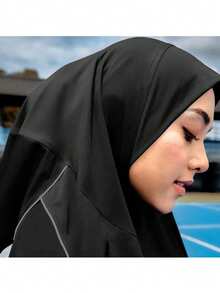 1pc Minimalist Solid Color Sport Hijab Cap, Breathable Quick-Dry Integrated Head Cover For Fitness & Outdoor - Black - View 4
