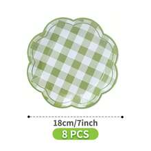 Green & White Checkered Wavy Trim Disposable Plates, Napkins, Cups - 8 Guest Party Supplies Set, Disposable Paper Plates Suitable For Birthday, Wedding, Theme Party, Family Picnic - Multicolor - View 10