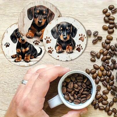 Bộ 60 đế lót ly gỗ tròn - Hình chó Dachshund dễ thương, in 2D - Chịu nhiệt, lý tưởng cho trang trí nhà cửa và văn phòng | Hoàn hảo cho bàn cà phê, bàn làm việc, nhà bếp, mặt bàn | Tuyệt vời cho Ngày của Mẹ, Ngày Valentine, Mùa cưới, Tiệc sinh nhật | Đồ dùng trang trí bàn ăn