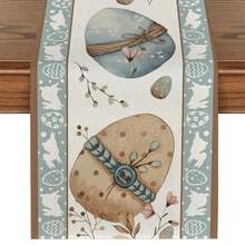 1 pieza Mantel de lino de Pascua, Tapete de mesa rectangular, con diseños de conejo, huevo y flores, adecuado para cena familiar, mesa de café, decoración de cocina y comedor, decoración de mesa de comedor para fiestas y escenas, decoración del hogar, camino de mesa de cocina y comedor, decoración de mesa de patio al aire libre, bufanda para repisa de chimenea - Multicolor - Ver 10