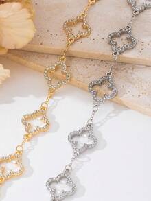 2pcs Luxury Delicate Fashion Classic Hollow Rhinestone Clover Bracelet Set - Multicolor - View 3