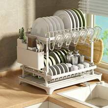Space-Saving 2-Tier Dish Rack – Heavy-Duty Kitchen Organizer With Drainage System, Includes Utensil Holder And Cup Drying Rack, Ideal For Kitchens - Multicolor - View 14