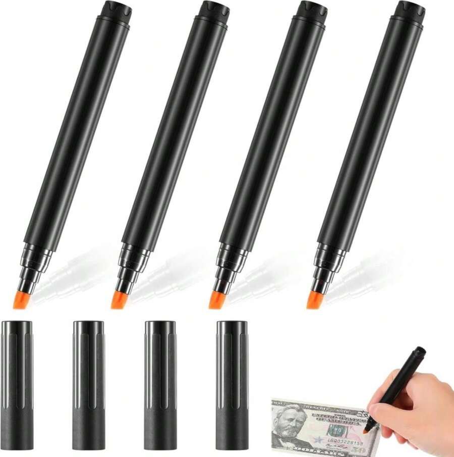 Outus 4 Pieces Counterfeit Detector Pen Money Checker Pens Checker Detect Fake Marker Fake Bill Checker Universal False Currency Bills Money Loss Prevention Tester - White - View 1