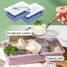 2pcs/Set (1 Ice Clip Included) 15-Cavity Square Silicone Ice Cube Tray With Silicone Lid, Multi-Cavity Silicone Ice Cube Mold, Whiskey Ice Cube Maker - Multicolor - View 5