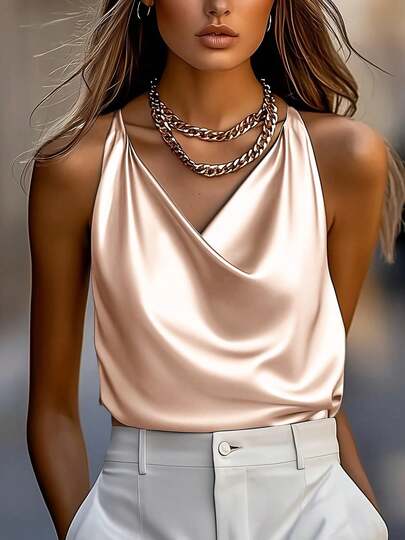 QIANZHIDU ELVA Summer Outfits For Women Casual Charming Graceful Stylish Fashionable Camisole Top Spaghetti Strap Draped Design With Slight Stretch Sleeveless Solid Color Vest Mother's Day Outfits Music Festival Outfits For Women Perfect For Weddings & Events,Romantic Tea Parties,Datings,Birthday Celebrations,Outdoors,Garden And Comfortable Daily Commuting Summer Holiday Outfits Festival Outfits For Women Y2K Tops Beach Outfit For Women Country Concert Outfit