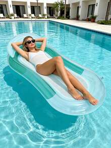 1pc Inflatable Float Bed, Solid Ombre Style With Headrest, Suitable For Water Rest, Pool, Beach, Party, Lounge Chair, Inflatable Float, Pool Float, Swim Raft, Requires Separate Air Pump Purchase - Solid Color Gradient Floating Panel - View 4