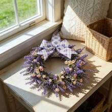 Spring Lavender Wreath For Cabinets Colorful Flower Bow Hanging Garland For Farmhouse Front Door - Multicolor - View 2