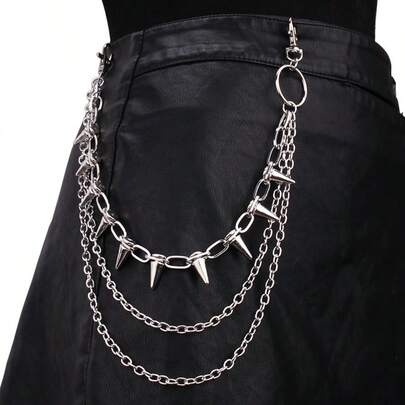 Dây xích eo nhiều lớp đính đinh tán phong cách Punk Metal, phụ kiện quần jeans, trang phục biểu diễn sân khấu.