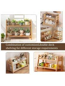 1pc Narrow Cup Holder Rack, Rattan-Woven Tea/Coffee Bar Counter Stand Organizer, Bamboo Matcha Shelf, Cup Display Rack, 2-Tier Kitchen Cabinet Spice Storage Shelf - Multicolor - View 4