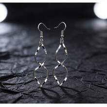 Geometric Wave Dangle Earrings, Y2K Minimalist Fashion Earrings For Daily & Party, Chic Simple Design Women's Jewelry Gift & Accessories Wave Dangle Earrings / Y2K Minimalist Geometric Earrings For Women / Casual & Party Fashion Jewelry / Lightweight Simple Design Gift & Accessories - Bạc - Xem 3