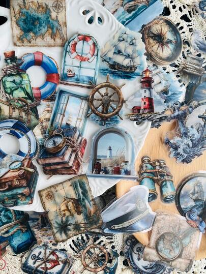 50PCS Retro Sea Voyage Graffiti Stickers Fashion Personalized Creative DIY Fine Decorative Stickers Scrapbook Laptop Luggage Guitar Water Cup Phone Case Popular Decals